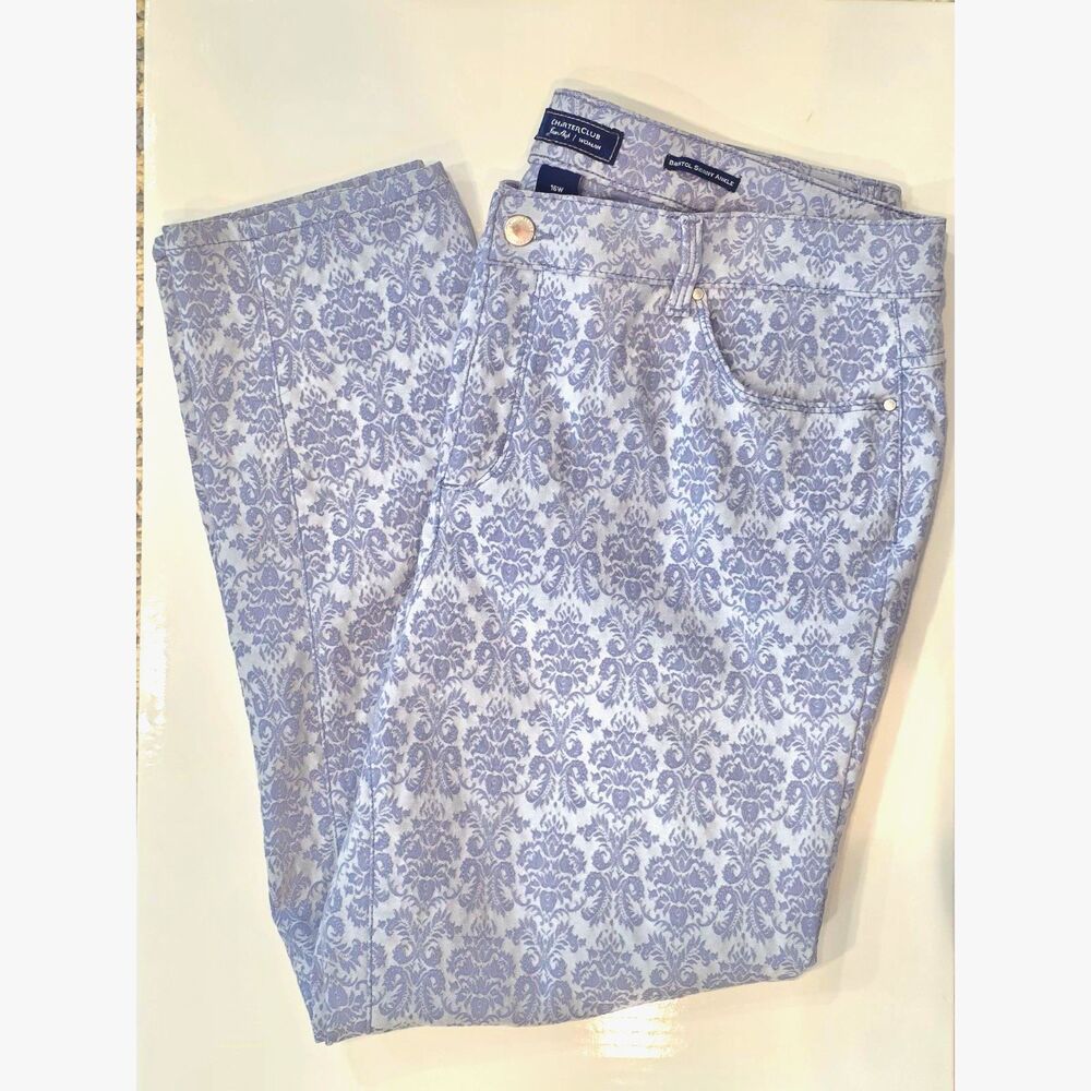 Charter Club Brocade Mid Rise Ankle Jeans 16W Plus Size Boho Preppy Embellished